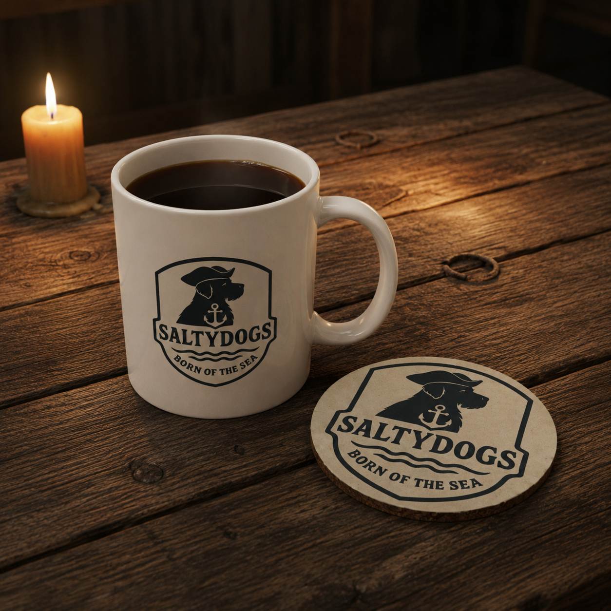 Salty Dogs Cork Coaster – 'Born of the Sea' Nautical Drink Coaster